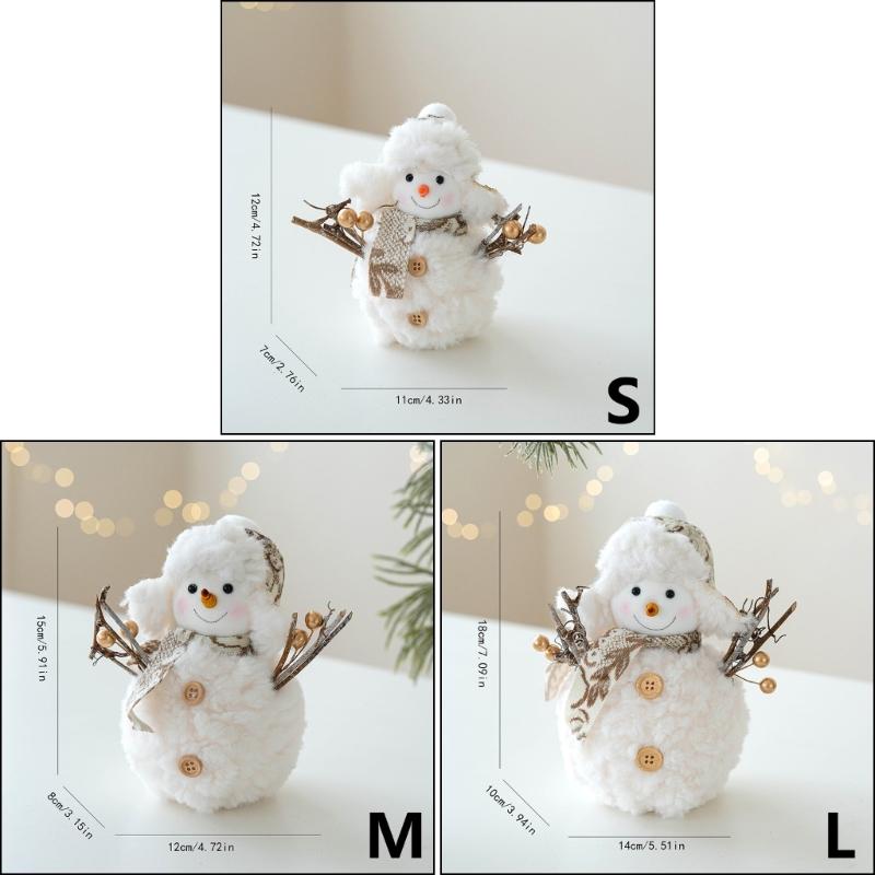 Christmas Snowman Decorations Plush Snowman Doll Tabletop Ornaments Party Supplies for Home Bathroom Kitchen