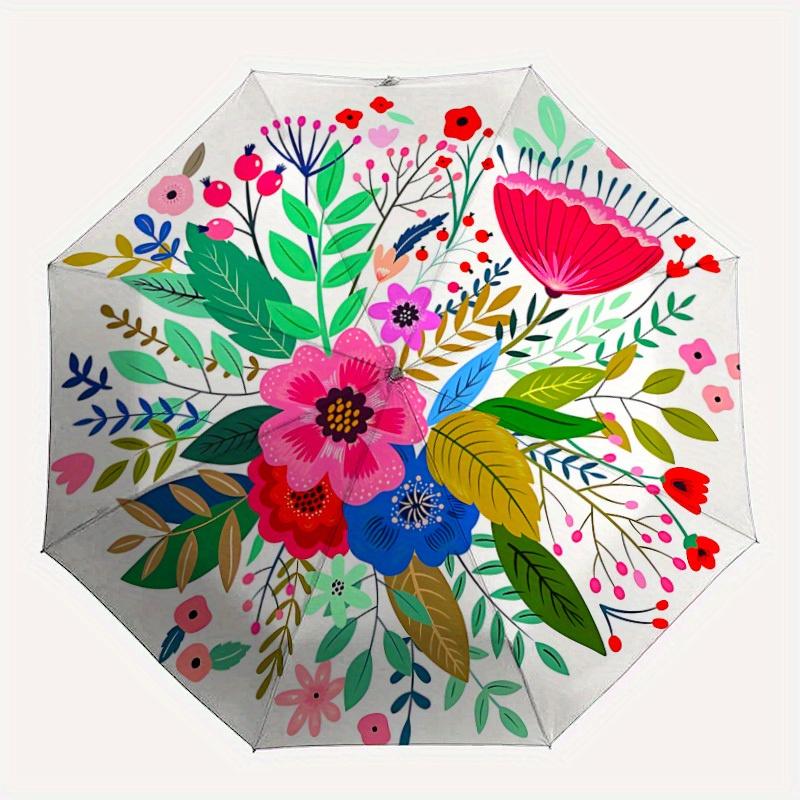 

1pc Floral Bouquet Automatic Folding Umbrella - 8-Rib Iron Frame, Windproof, Portable Sunshade with Plastic Handle for Travel & Outdoor Acti