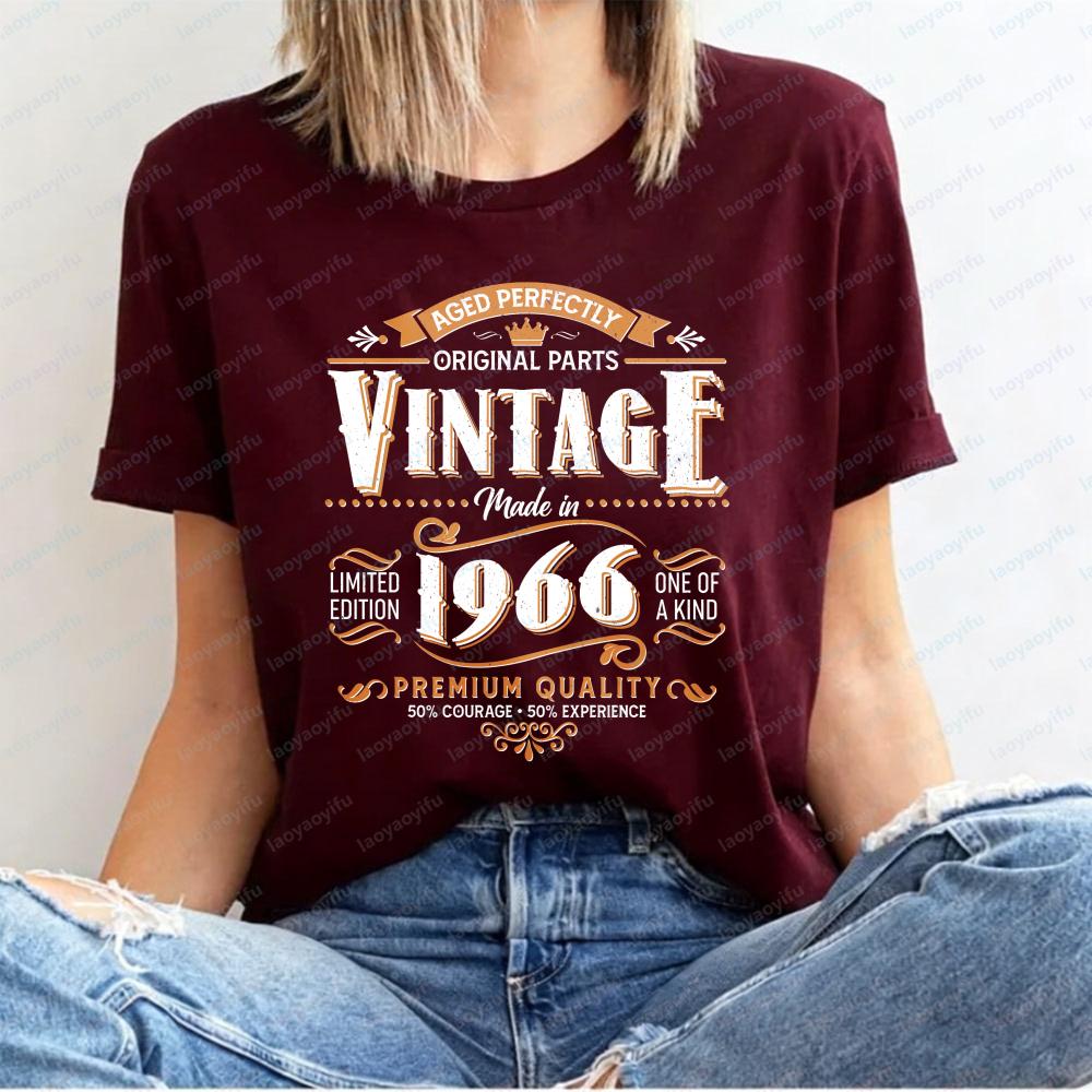 60th Birthday Party Clothes Vintage 1966 Women T-Shirt Cotton Short Sleeve O-Neck Casual Fashion Birthday T Shirt Tops L