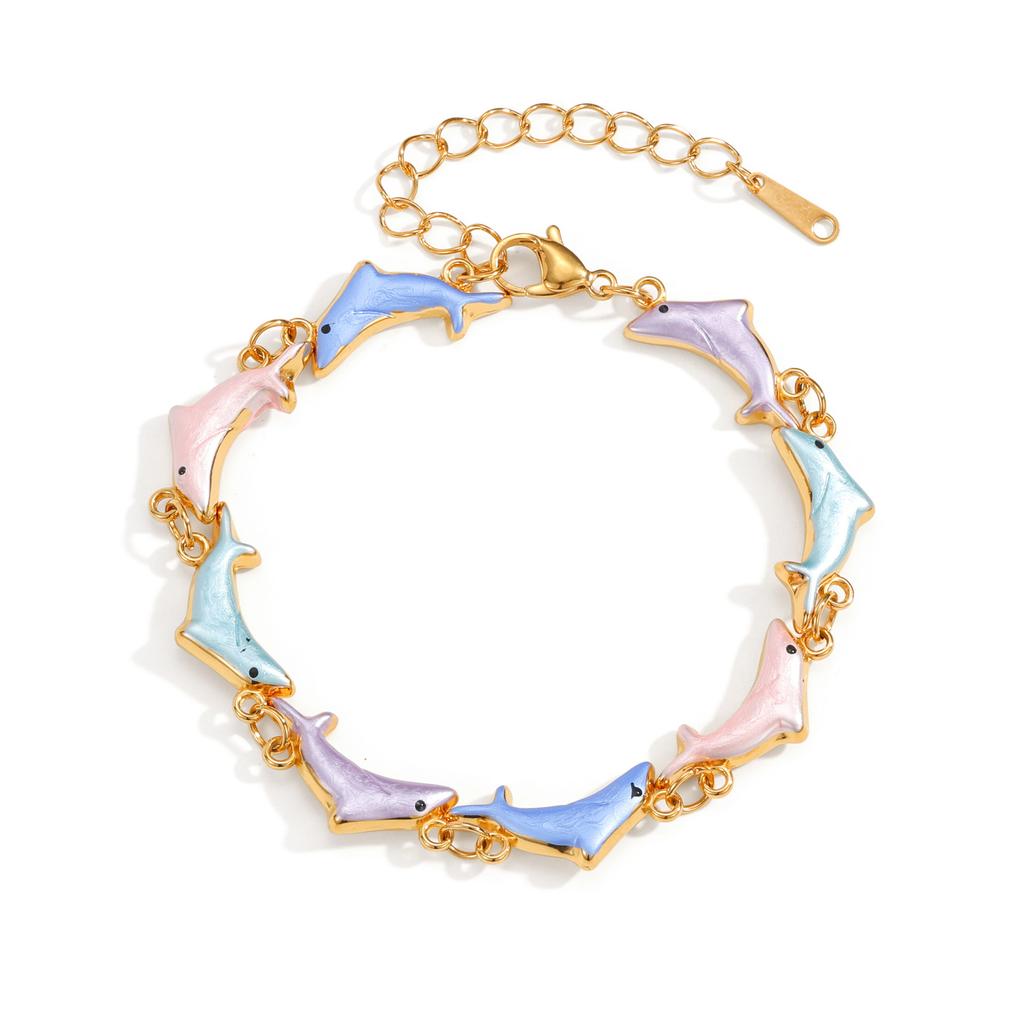 Stainless steel dolphin-shaped bead bracelet - simple dopamine-style line bracelet