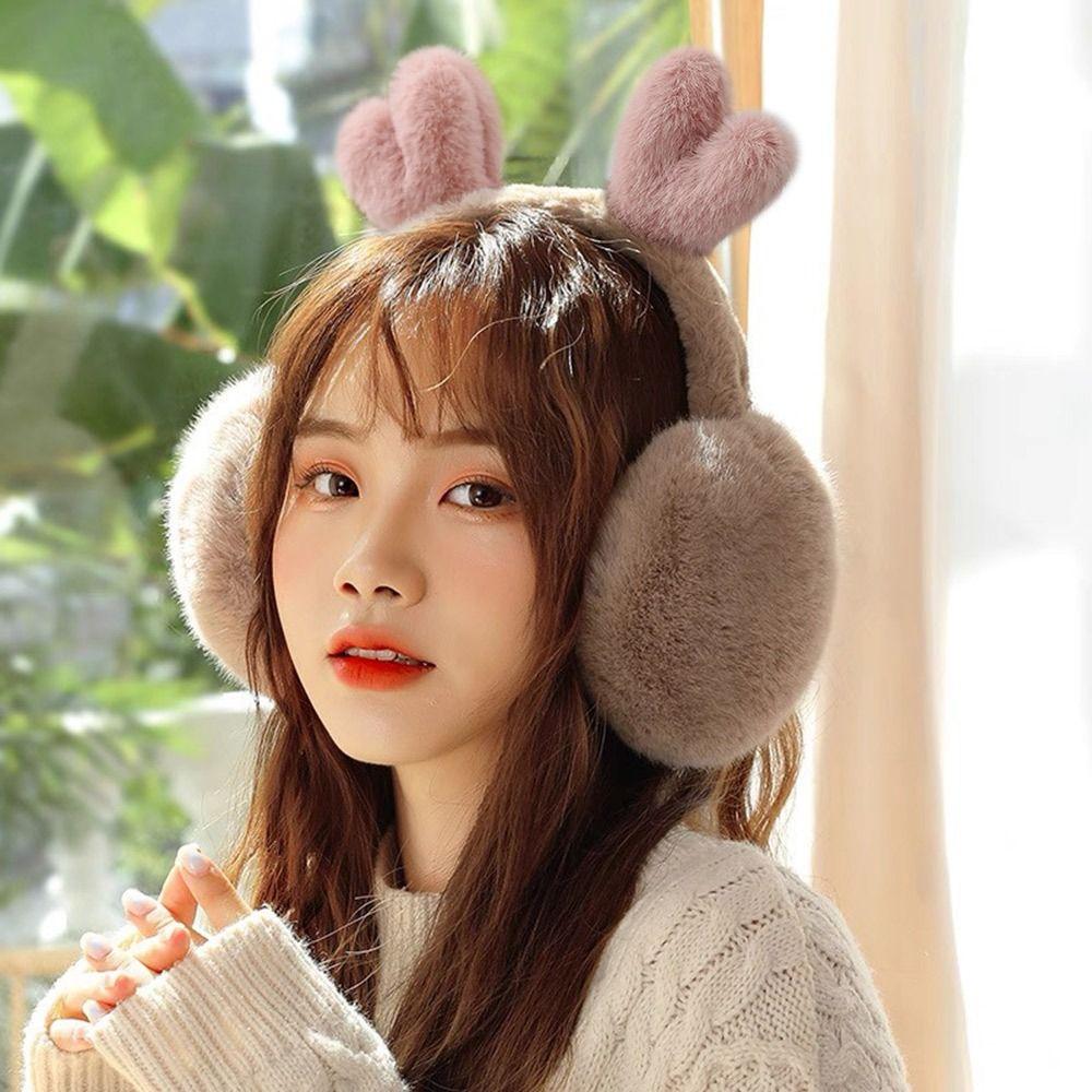 Cute Plush Deer Ear Earmuffs Foldable Anti-Freeze Ear Warmer Thickened Keep Warm Ear Cover for Women Girls