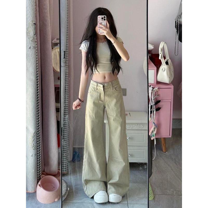 Plus Size Women s Retro Khaki Micro Flare Low Waist Wide Leg Jeans S