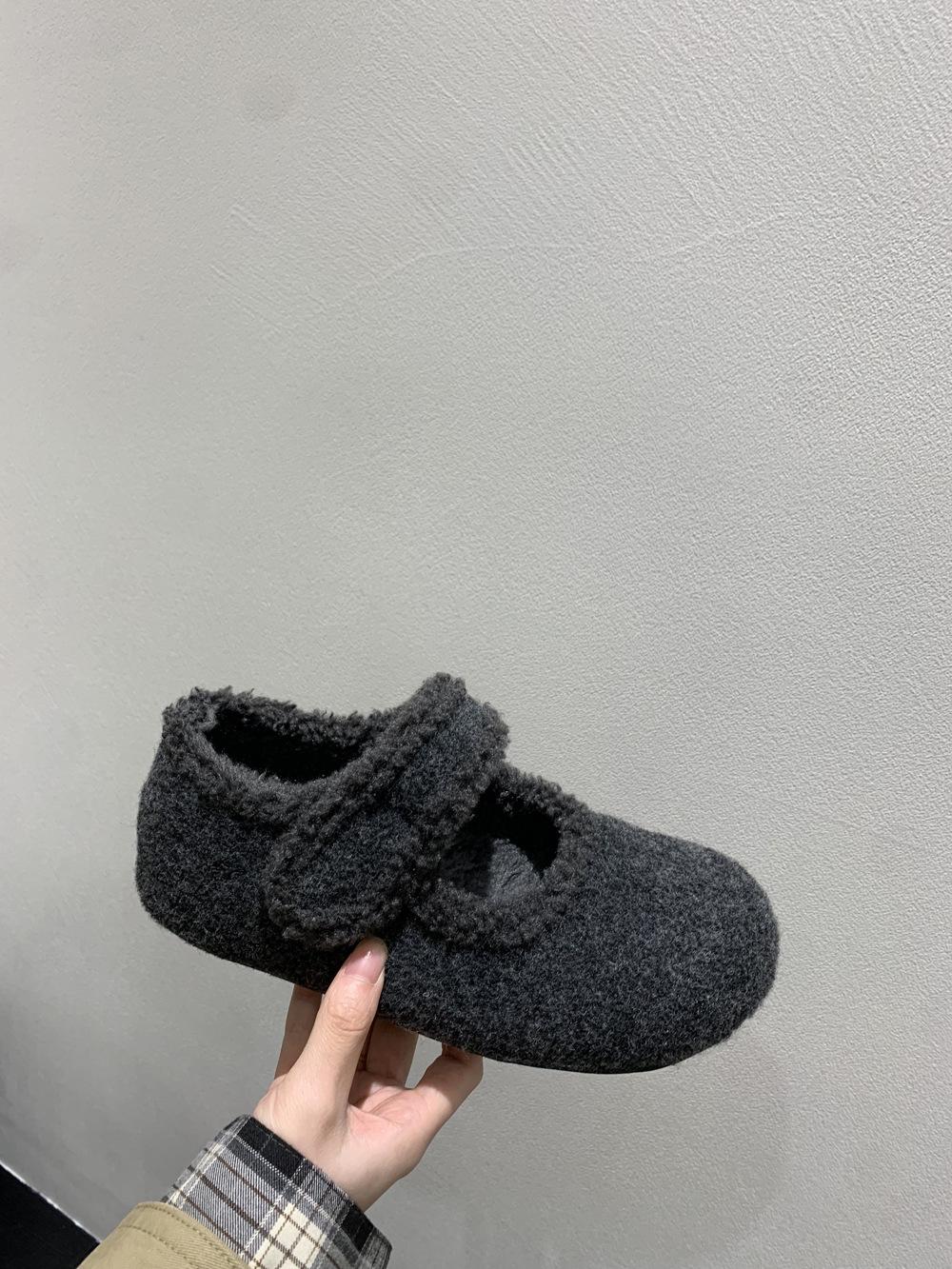 

Высококлассные пушистые туфли женские новые осенне-зимние французские ретро темпераментные туфли-лодочки Мэри Джейн на плоской подошве 40 темно-серого