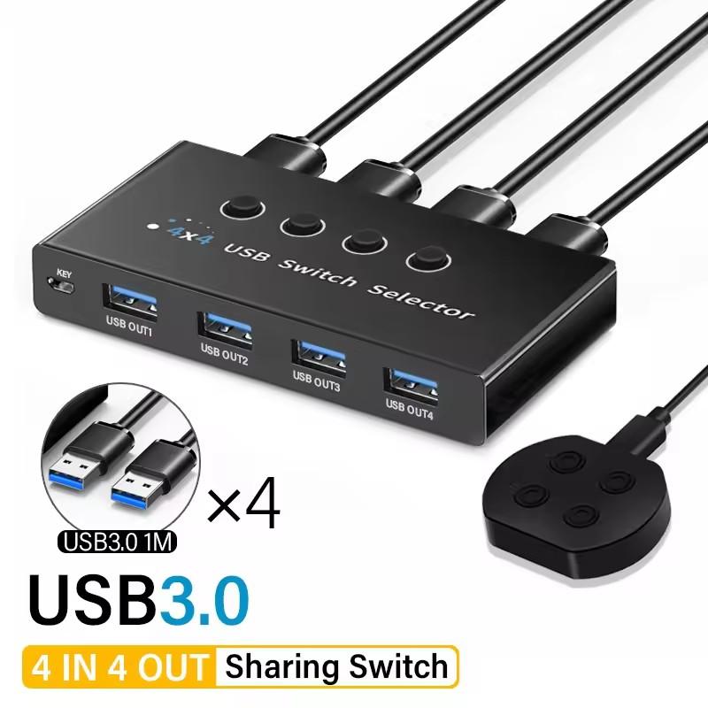 KVM-переключатель 4 в 4 выхода USB3.0, общий контроллер, USB2.0 адаптер-разветвитель для принтера, переключатель для ПК, ноутбука, клавиатуры, мыши, монитора