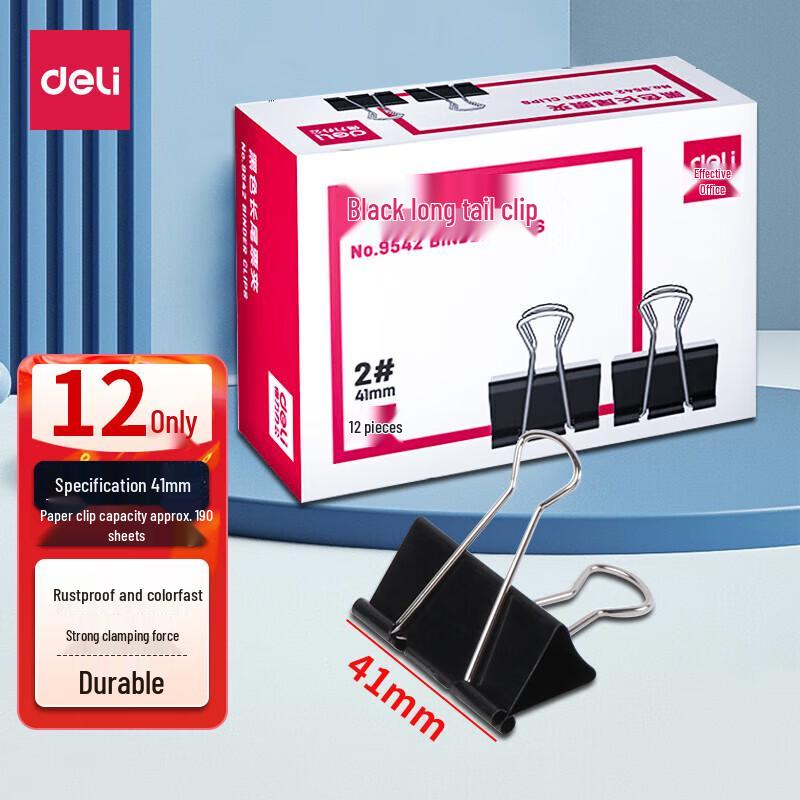Deli 41mm Black Long Tail Binder Clips