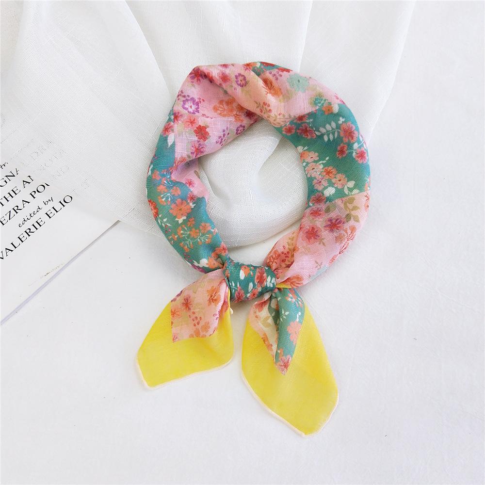 Cotton And Linen Small Square Scarf Silk Scarf Women'S Spring And Autumn New Style Artistic And Versatile Fashionable Temperament Headband Scarf