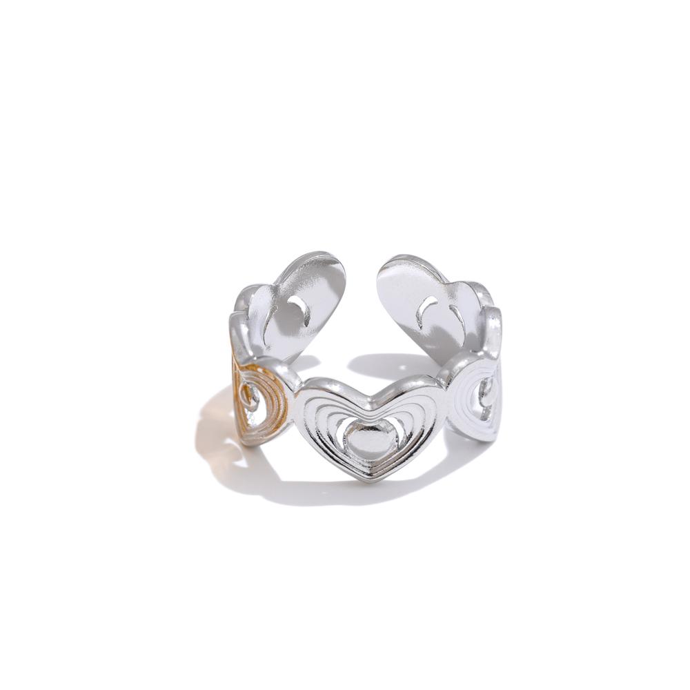 

Yhpup Exclusive Design Stainless Steel Metal Stripe Heart Love Open Ring for Women Charm Texture Adjustable Fashion Jewelry Gift