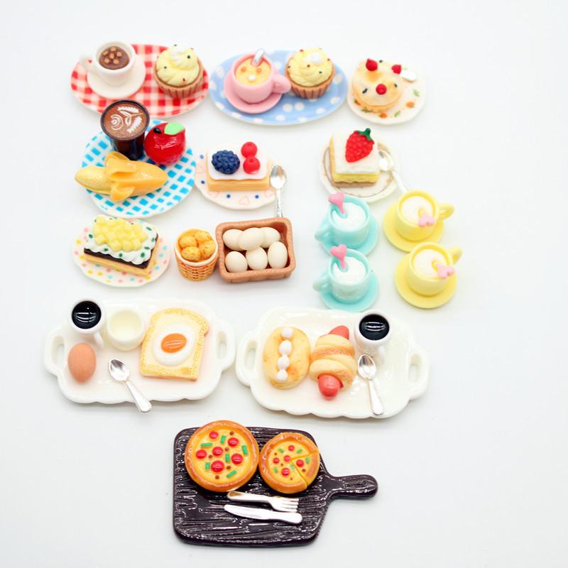 1Set Dollhouse Mini Breakfast Dim Sum Bread Jam Plate Model Miniature Kitchen Cooking Baking Model Dollhouse Decorations