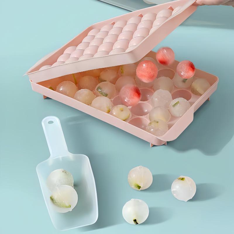 Spherical Ice Cube Tray with Lid for Ice Hockey - Makes 33 Cubes
