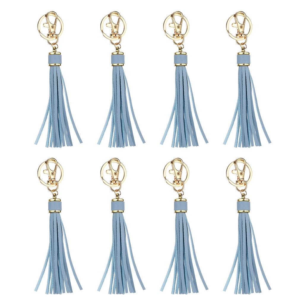 8pcs PU Leather Tassels PU Tassels with Key Rings Tassel Curtain Bag Tassel for Jewelry Making Phone Straps Handbag DIY Crafts