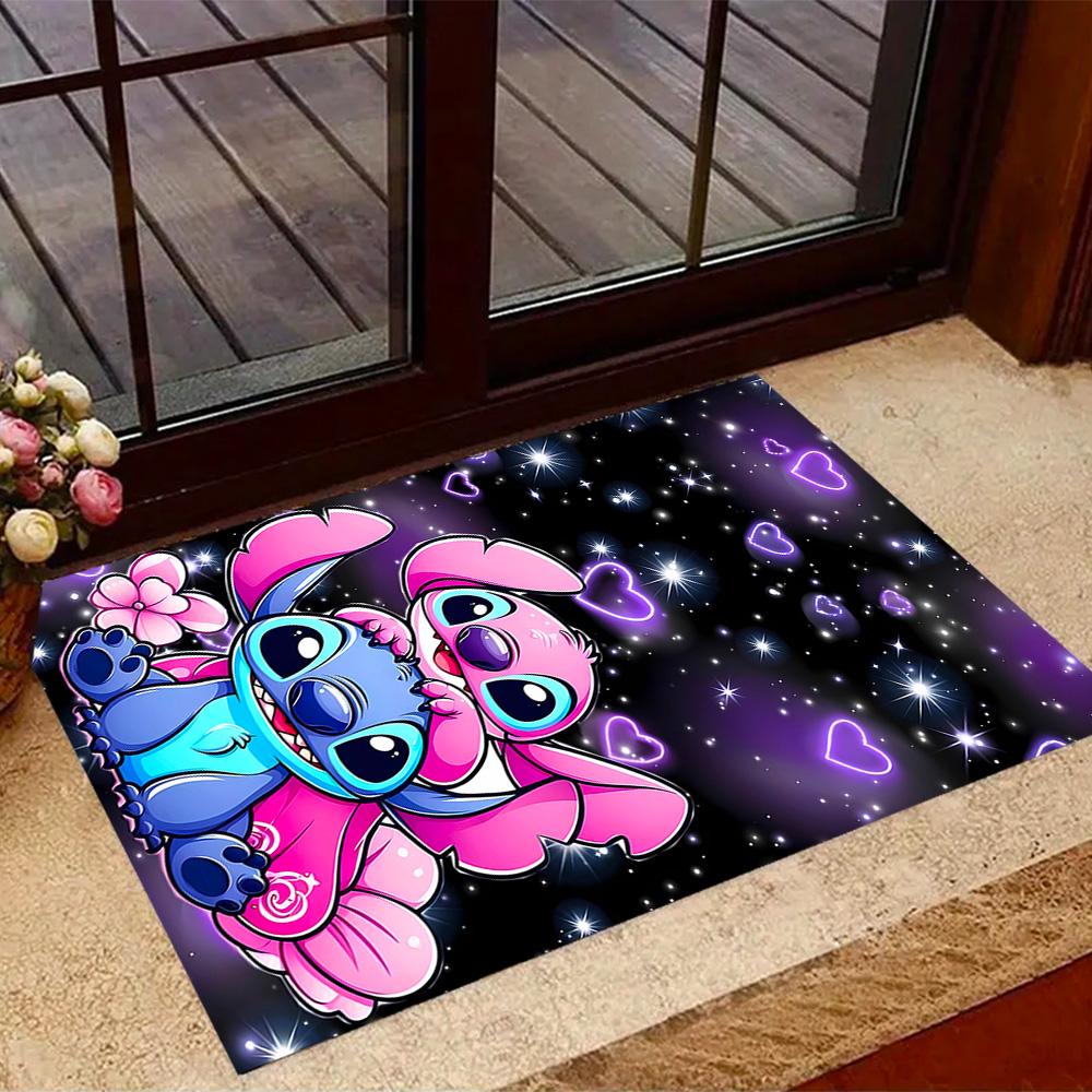 Stitch And Angel In Space Disney Cartoon Theme Anti-Slip Rug - Polyester, Home Decor, Suitable for Bedrooms, Living Rooms, Doorways, and Studios