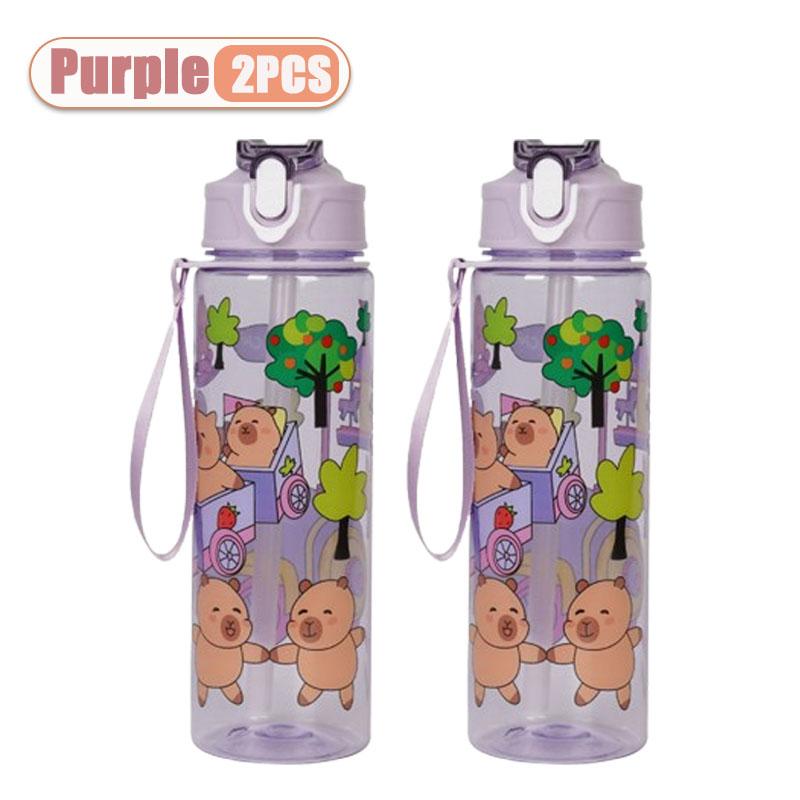 1-10PCS Capybara Cartoon Water Bottle with Straw for Gift Lightweight Dishwasher Round Reusable Whimsical Design