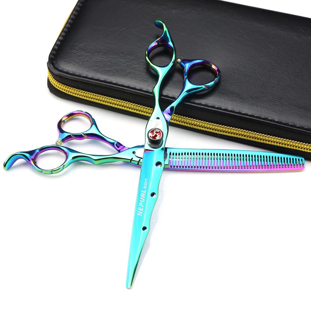 7.0 Inch Green Nepson Knife Head With Hole Sword Type Hair Scissor Hair Scissor Tooth Scissor Thin Scissor