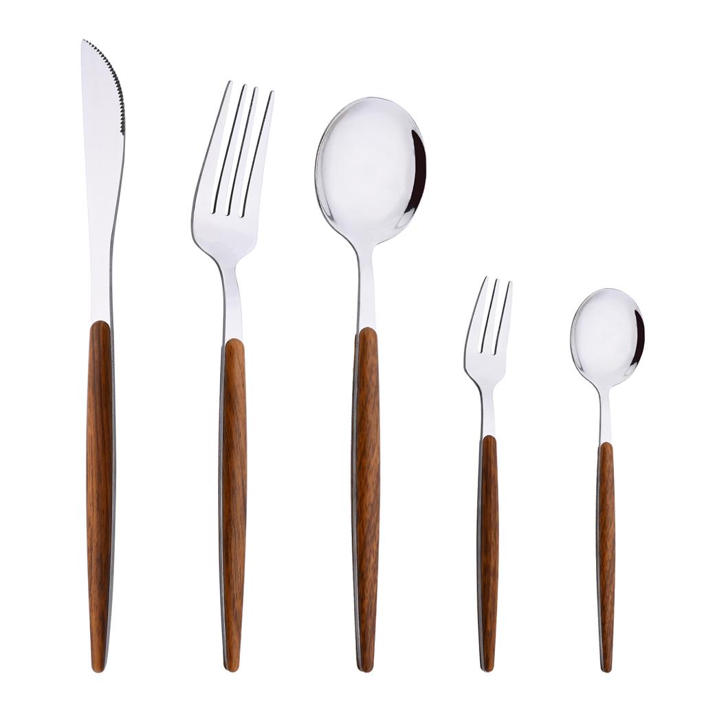 20 piezas/5 piezas de vajilla de acero inoxidable cuchillo tenedor cuchara espejo plata dorado mango de madera lavavajillas cocina cubiertos occidentales
