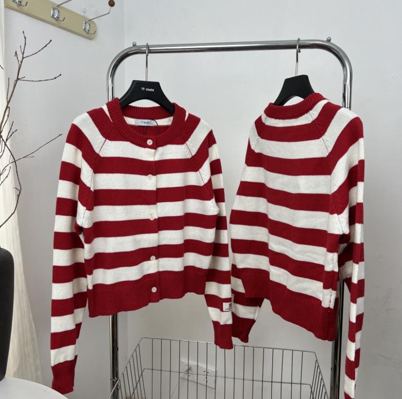 

Women s Button-Down Color Block Striped Cardigan - Autumn/Winter Knit Sweater Top L