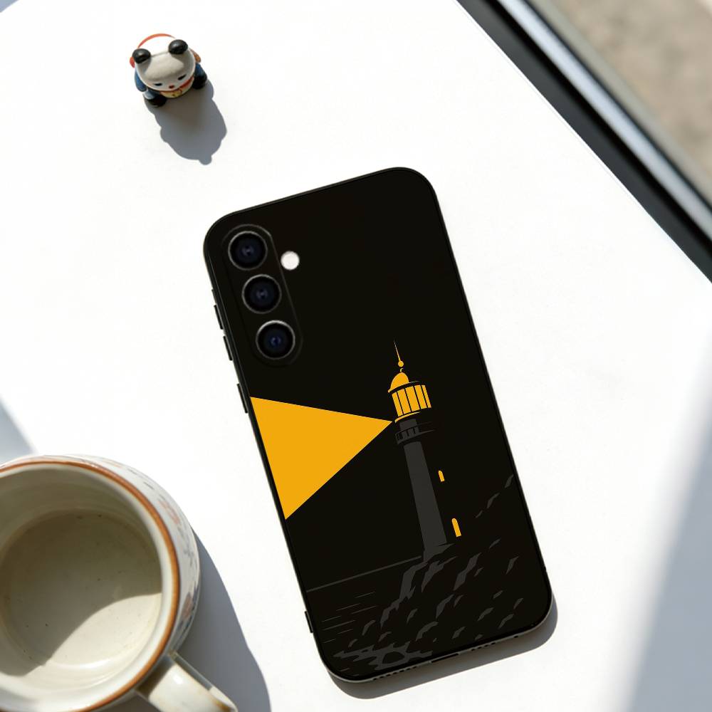 Abstract Lighthouse  Phone Case Black Silicone Soft For Samsung Galaxy A73,A72,A71,A70,A53,A52,A51