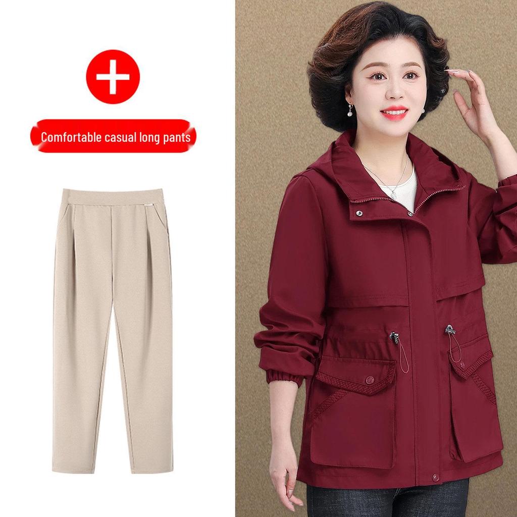 Noble Lady Spring-Autumn Hooded Jacket for Middle-Aged and Elderly Women - 2026 New Style