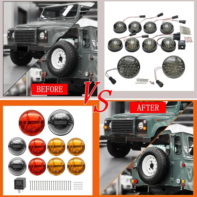 10pcs/set LED Car Indicator Light Upgrade Kit For Land Rover 90/110 1983-1990 Defender 1990-2016 Reversing Turn Signal Fog Lamp