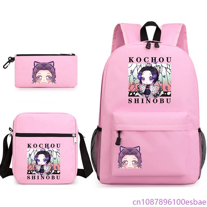 Set Zaino 3 Pezzi per Ragazze Anime Kochou Shinobu Zaino in Oxford Borsa a Tracolla e Astuccio