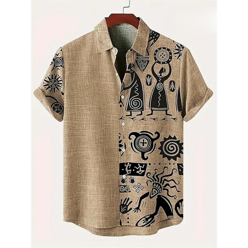 Camisas Havaianas para Homens T-shirt Casual de Manga Curta com Estampa Paisley 3D Gola Lapela Botões Tops Masculinos Verão Oversized Boêmio Camisetas Masculinas