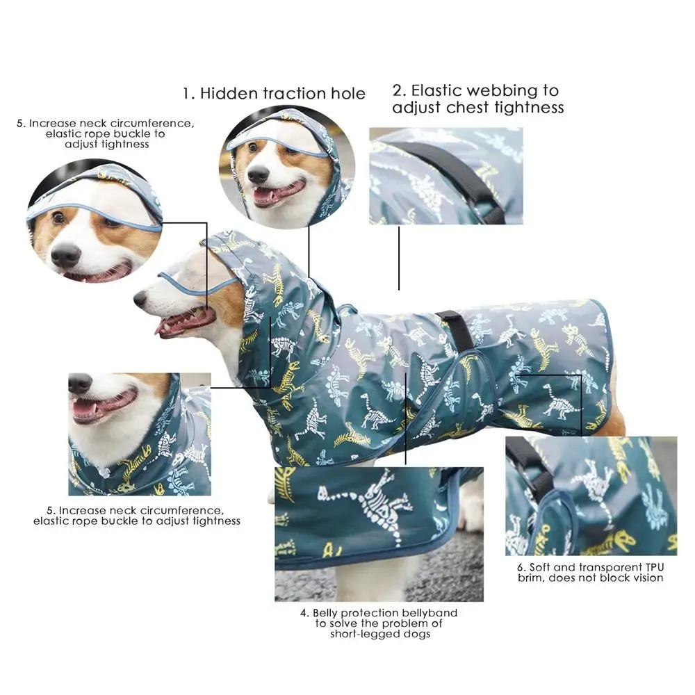 Transparent Brim Dog Rain Poncho Fluorescent Pet Rain Jacket Dog Clothes Dog Raincoat  Corgis