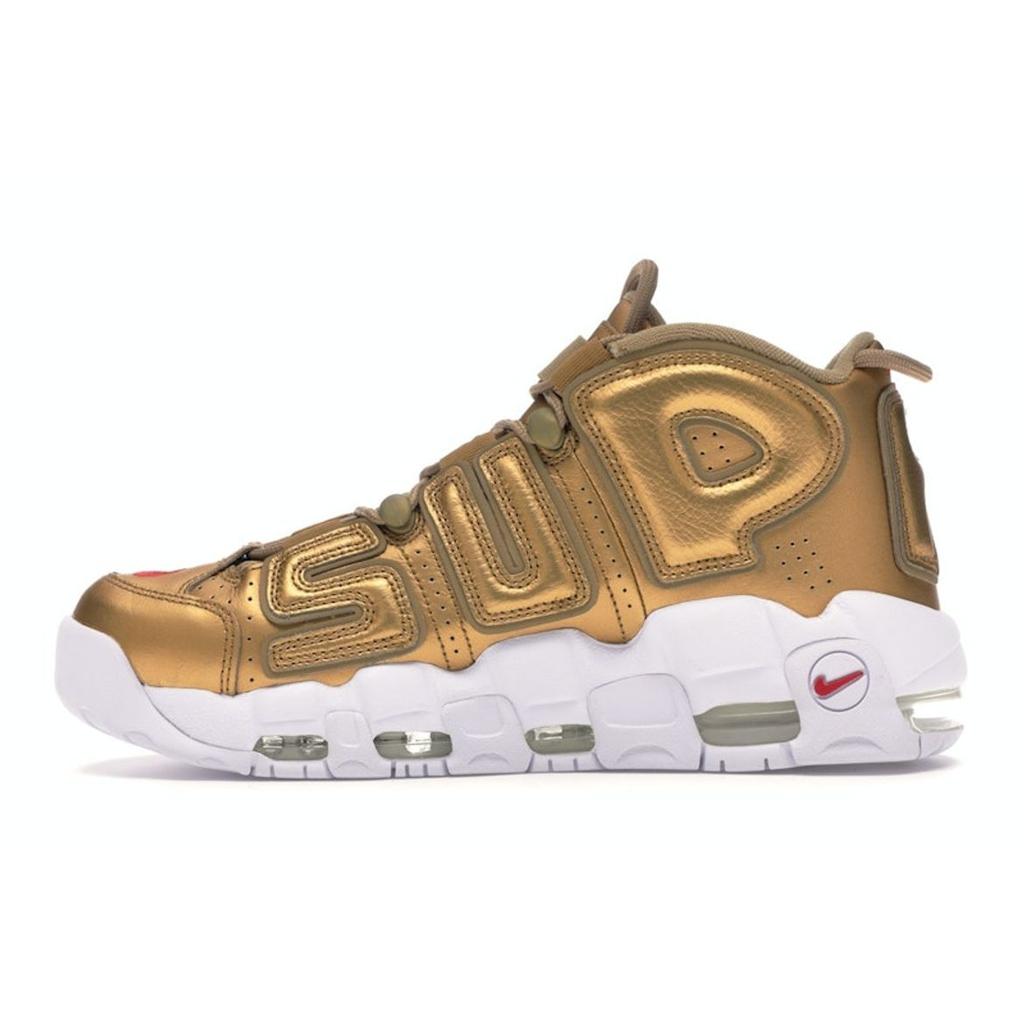 Supreme x Nike Air More Uptempo Metallic Gold Unisex Sneakers White 902290-700