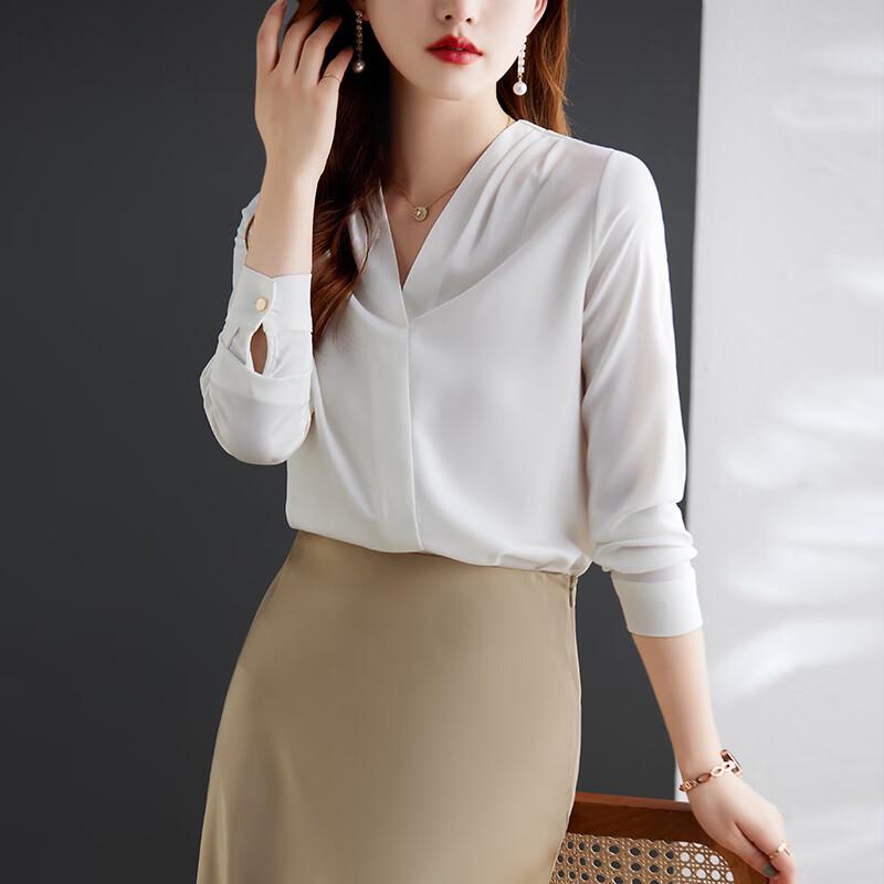 Tluoman Women's Chiffon V-Neck Long Sleeve Blouse