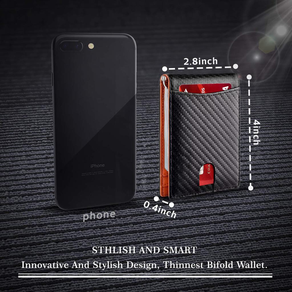 Carbon Fiber RFID Card Holder: Multi-Card Slots, Money Clip, Coin Purse, and Microfiber Leather Credit Card Sleeve for Men.