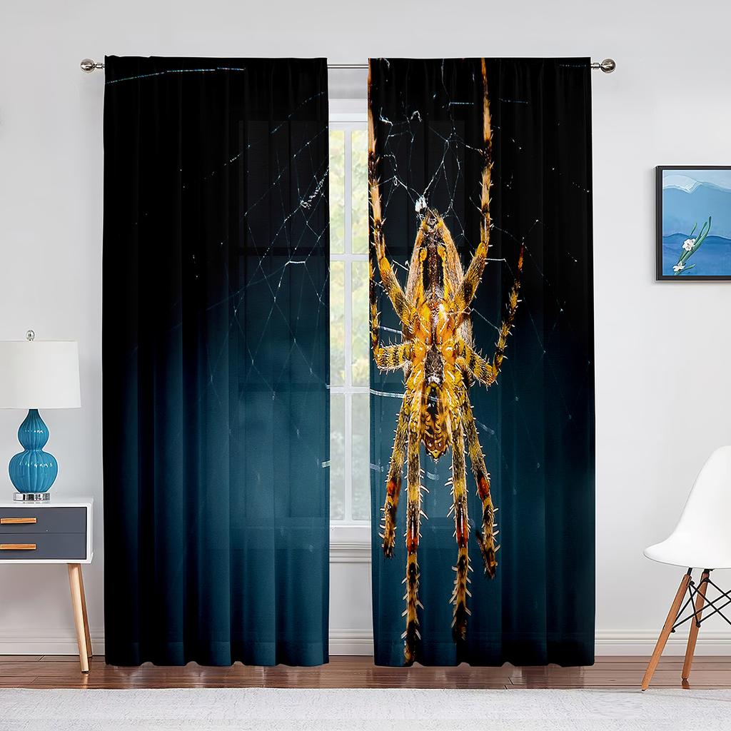Black Spider Dry Tree Sheer Voile Curtains Window Treatment for Kitchen Living Room Bedroom Spider Web Chiffon Tulle Curtains