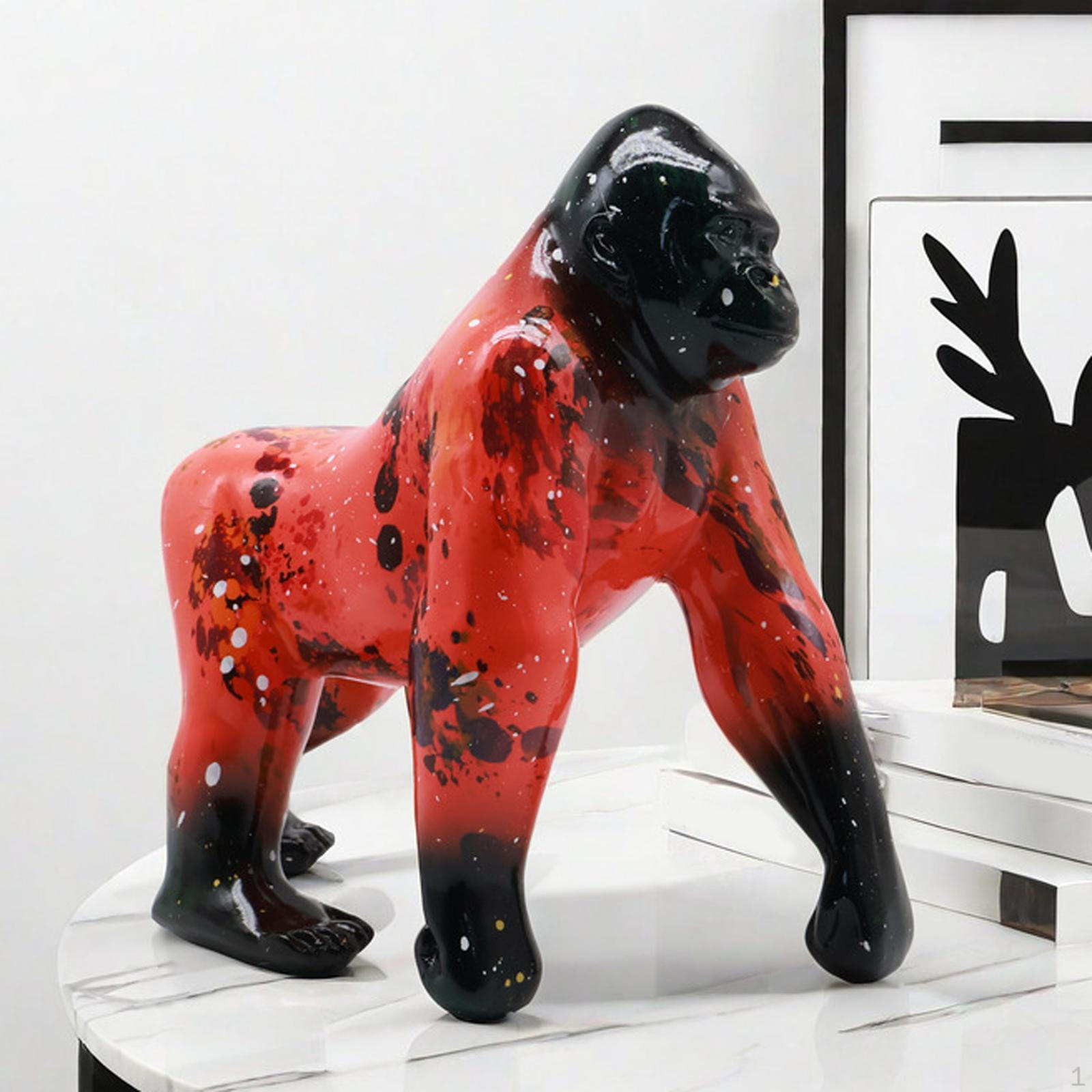 

Statue Orangutan Figurine Decorative Statues Animal Sculpture Desktop Ornament for Desk Fireplace червоний