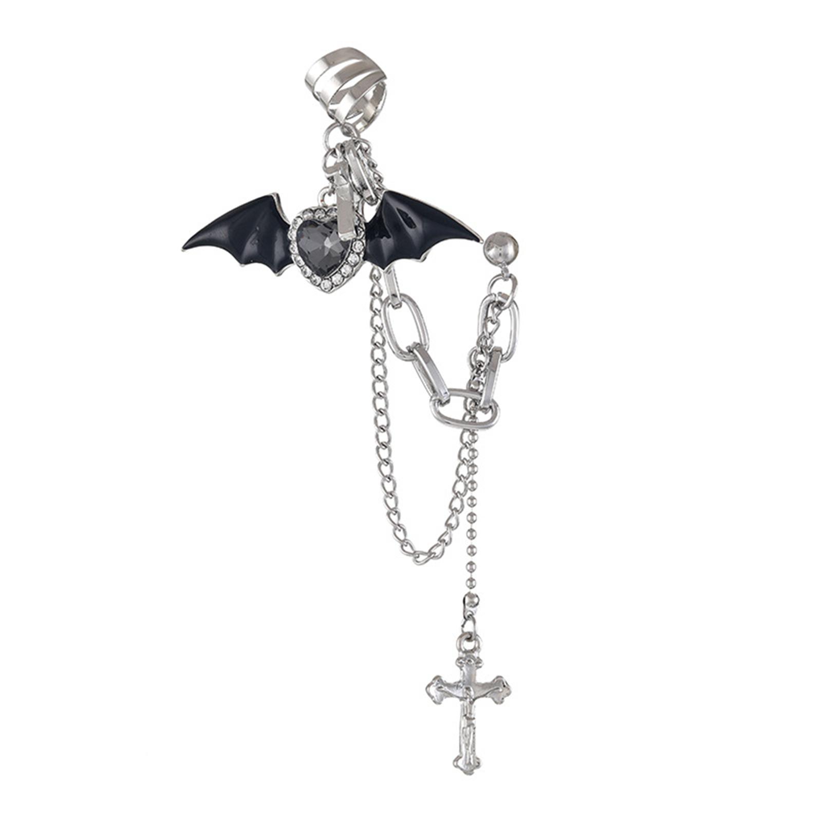 

European American Exaggerated Loves Rhinestones Stud Earrings Fashion Novel Devil Crossed Chain Pendant Ear Clip Female 1