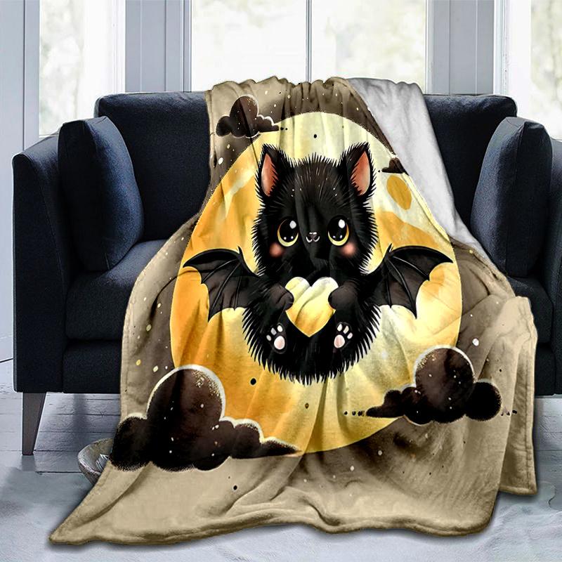 1pc Bat Cute Cartoon Design Design Blanket  Seasonal Home Decorative Throw for Room, Gift Idea, Living Room, Travel, Camping, Car Blankets