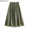 Mori Girl Spring Summer Women Cotton Linen Skirt High Waist Green Floral Printed Vintage Skirt All-Match Elegant Comfortable Skirt