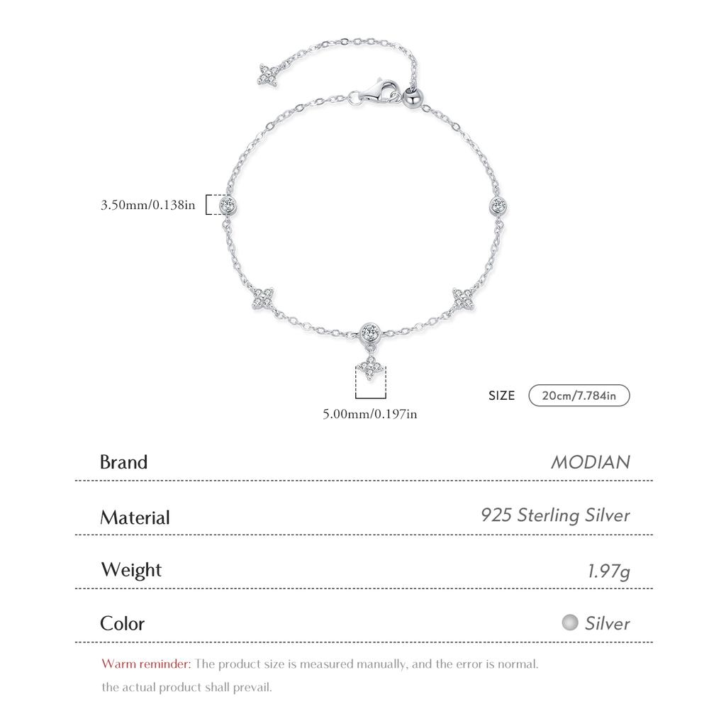 MODIAN Sparkling CZ Bracelet 925 Silver Delicate Four Leaf Clover Charm Bracelet For Women Fine Jewelry Vacation Gift