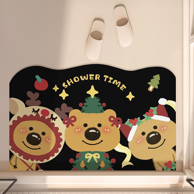 

Новый рождественский коврик для ног в виде трех маленьких медведей для ванной комнаты, впитывающий коврик для ног, диатомовая грязь, коврик для входной двери, коврик для ванной комнаты 50 * 80cm