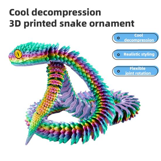 3D Printed Snake Figurine Movable Joints Snake Figure Articulated Animal Model Toy Home Office Bookshelf Desktop Decoration Ornament