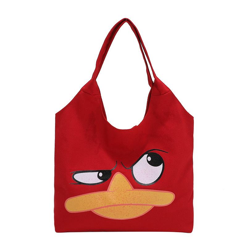 Cute Cartoon Portable Canvas Bag, Winter New Unisex Daily Versatile Funny Bag Large Capacity Bag