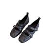 Super Soft Leather Bow Square Head Shallow Mouth Ballet Single Shoes Women's 2025 Summer French Retro Cross Buckle Belt Mary Jane Shoes