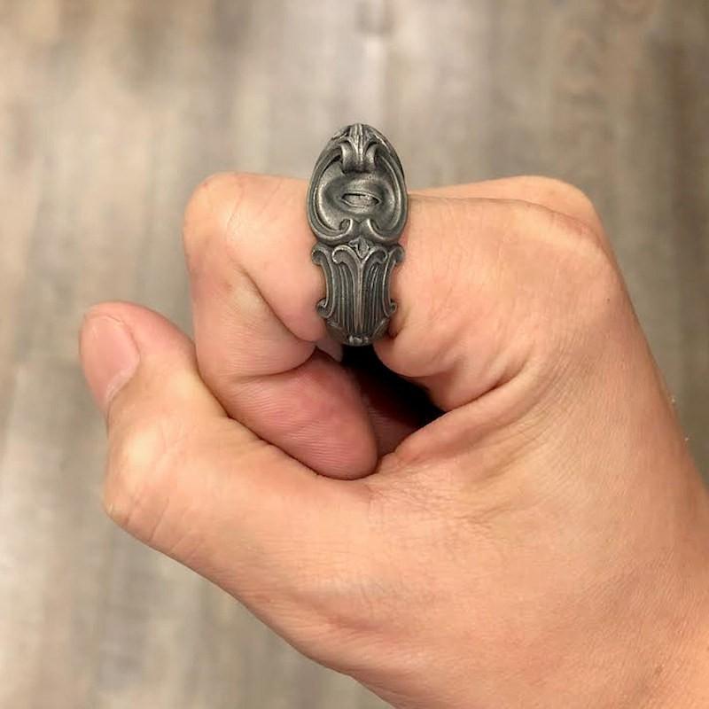 Adjustable Sterling Vintage Double-Faced Eye Carved Ring Men Women Geometric Asymmetrical Gothic Style