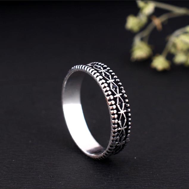 Beautiful 925 Sterling Silver Floral Pattern Ring Vintage Nature Inspired Band Boho Minimalist Unisex Flower Jewelry Gift