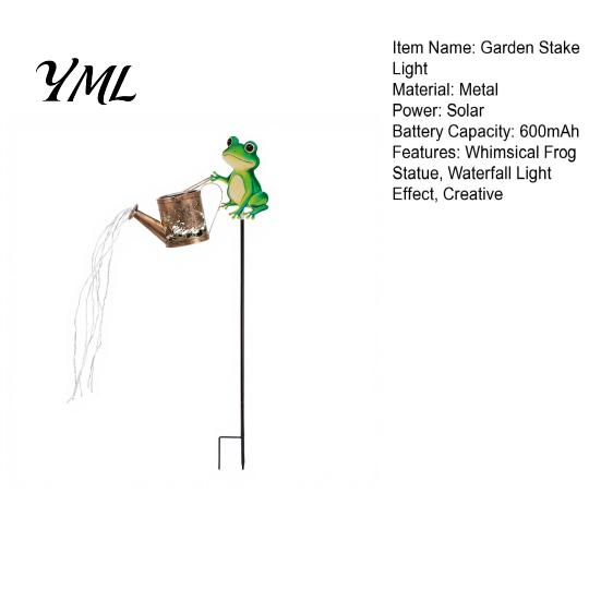 Modern Outdoor Lighting Fixtures Solar Frog Garden Stake Light, Watering Can Shadow Projection Lamp with Path Decorations for Yard Waterfall