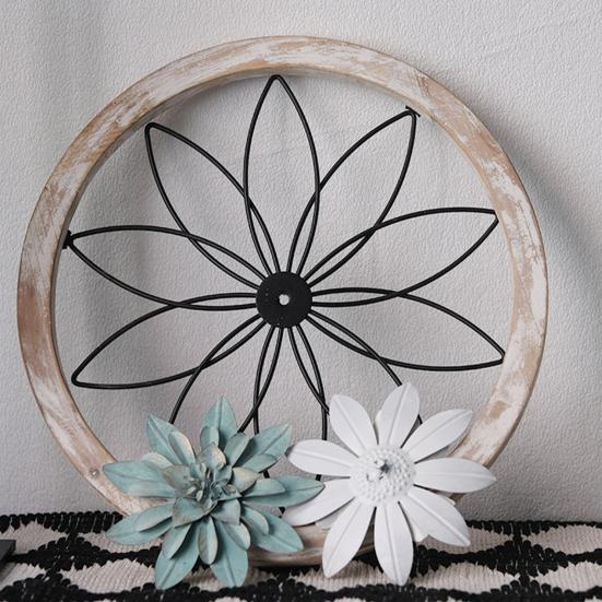 3 Pcs Farmhouse Wall Decor Wooden Rustic Flower Decoration Wall Art Ornament for Living Room Bedroom Dining Room