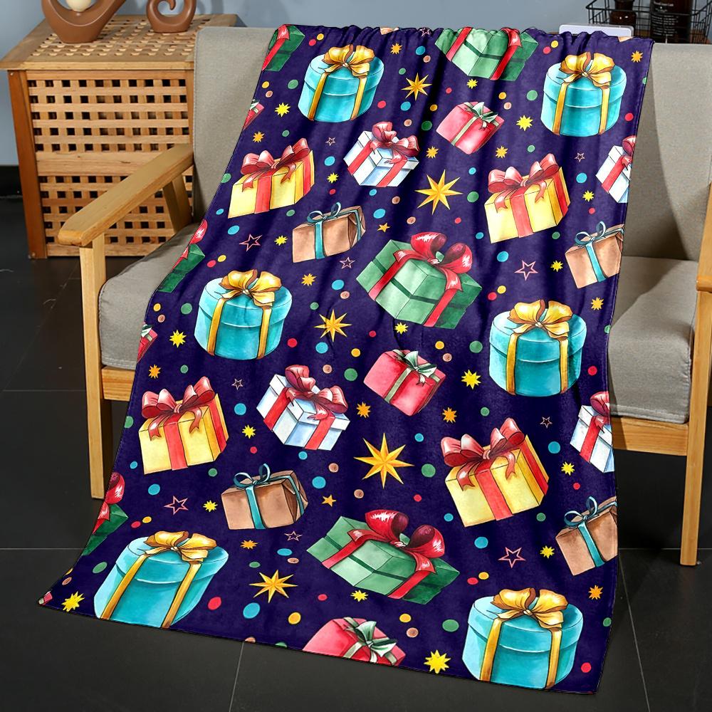 Festive Christmas Gift Pattern Throw Blanket - Fluffy, Soft, and Durable for All Seasons