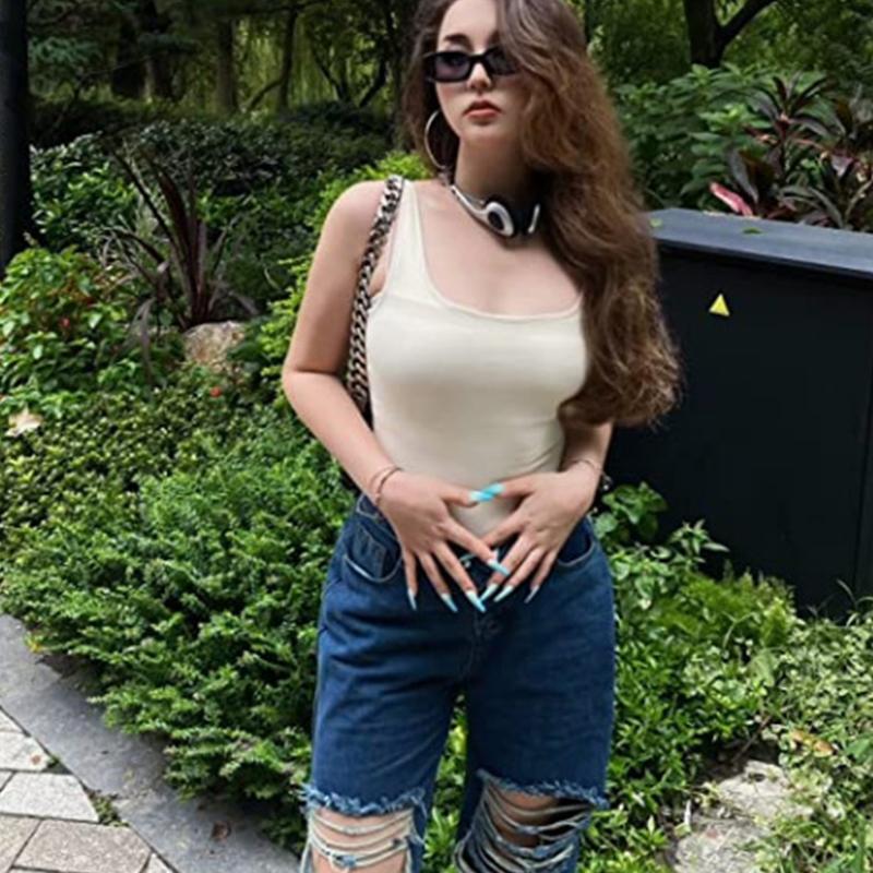 2026 Fashion Women s Rib Knitted Sleeveless Bodysuit Solid Color Bodysuit Casual Bodysuit Sleeveless Tank Top Tight Bodysuit S бежевый