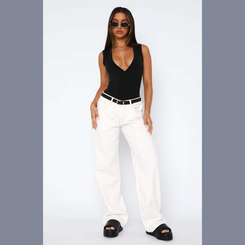 Retro High Waist Commuter Light Color INS Straight Leg Slimming Versatile Wide Leg Floor Length Pants Jeans