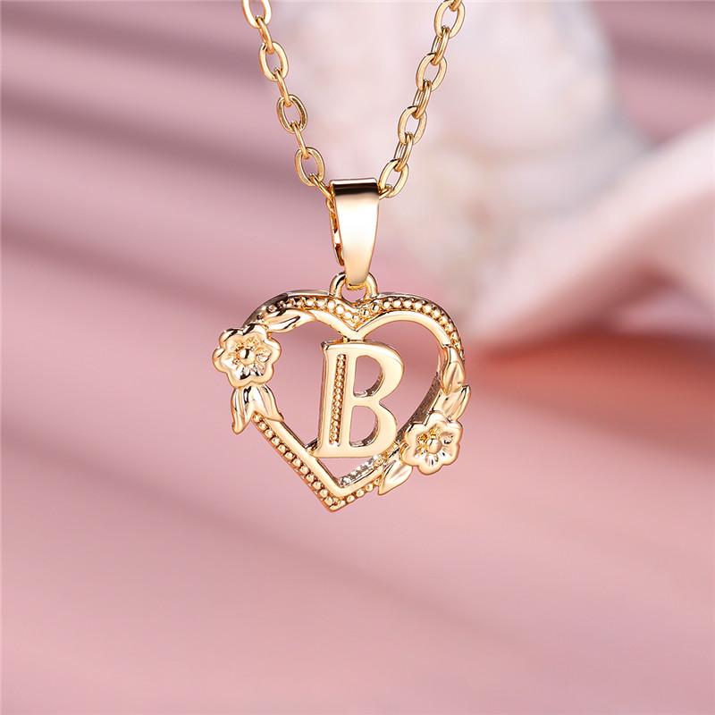 Cute Female A-Z Letter Pendant Necklace Yellow Gold Color Wedding Jewelry Gift For Women