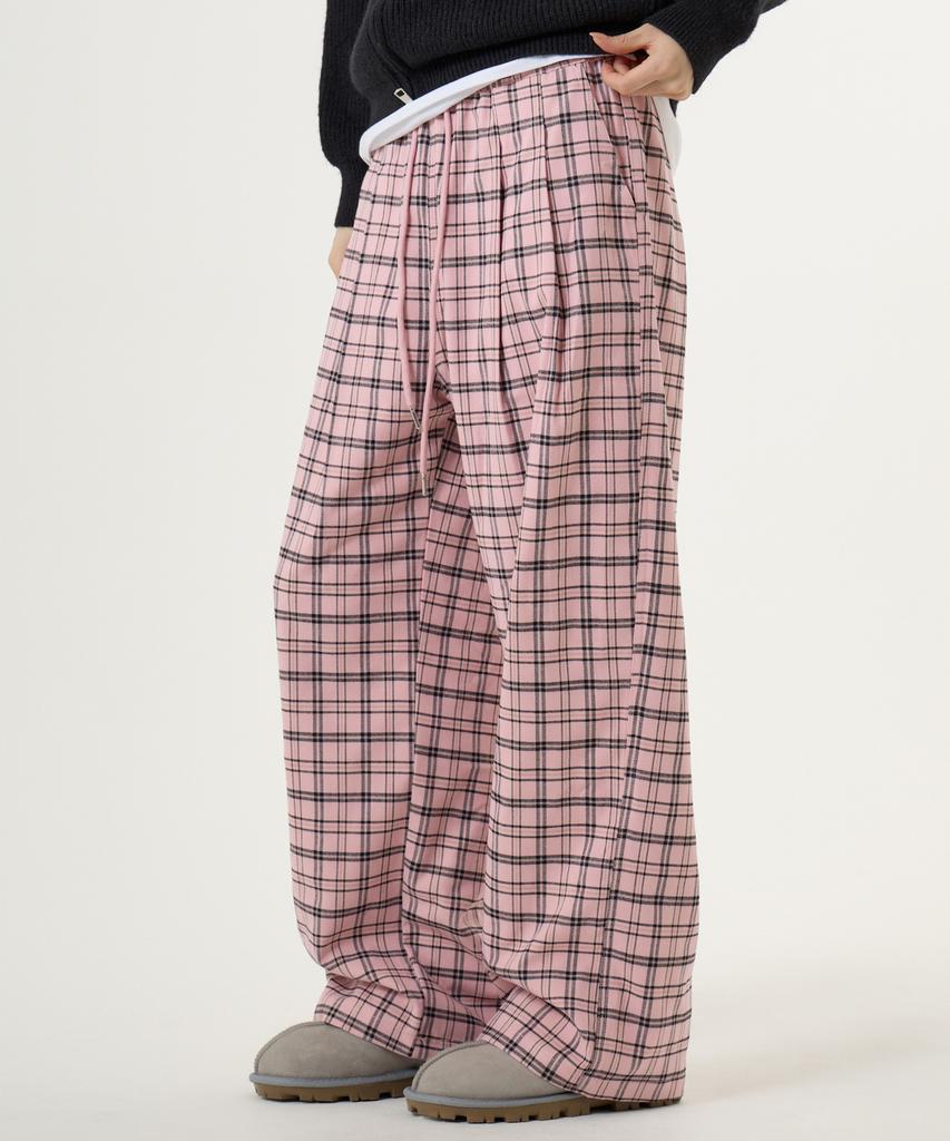 UNBEKANNTER PLANET Check Elastische Taille Hose Rosa