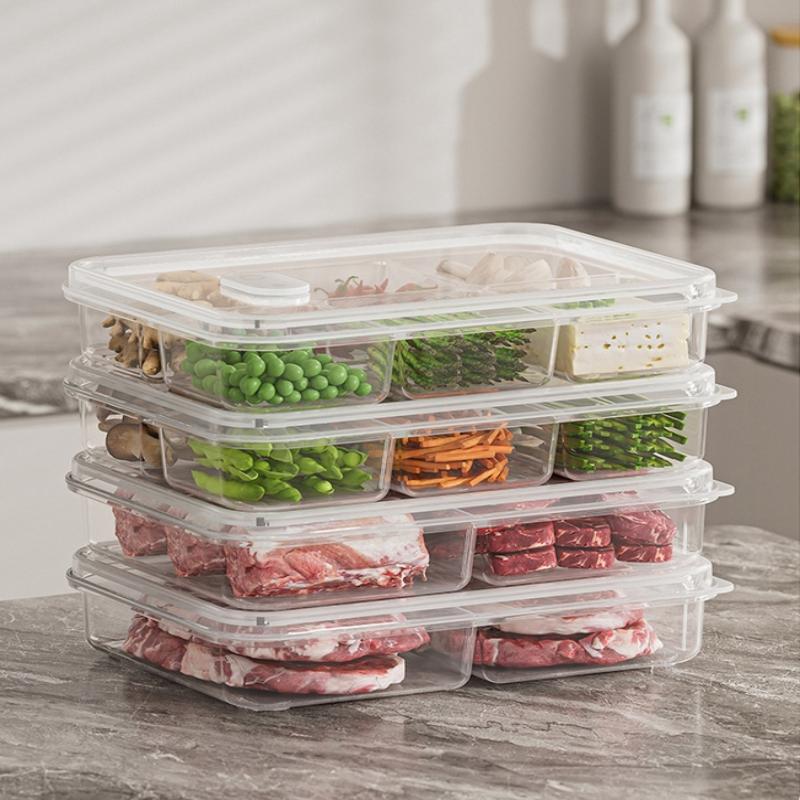 1/3Pcs 2/3/6 Grids Refrigerator Storage Boxes With Holes Scallions Meat Fresh Box Food Container Cold Storage Crisper Sealed
