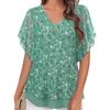 Womens Floral Print Chiffon Blouse V Neck Ruffle Sleeve Casual Loose Tunic Top