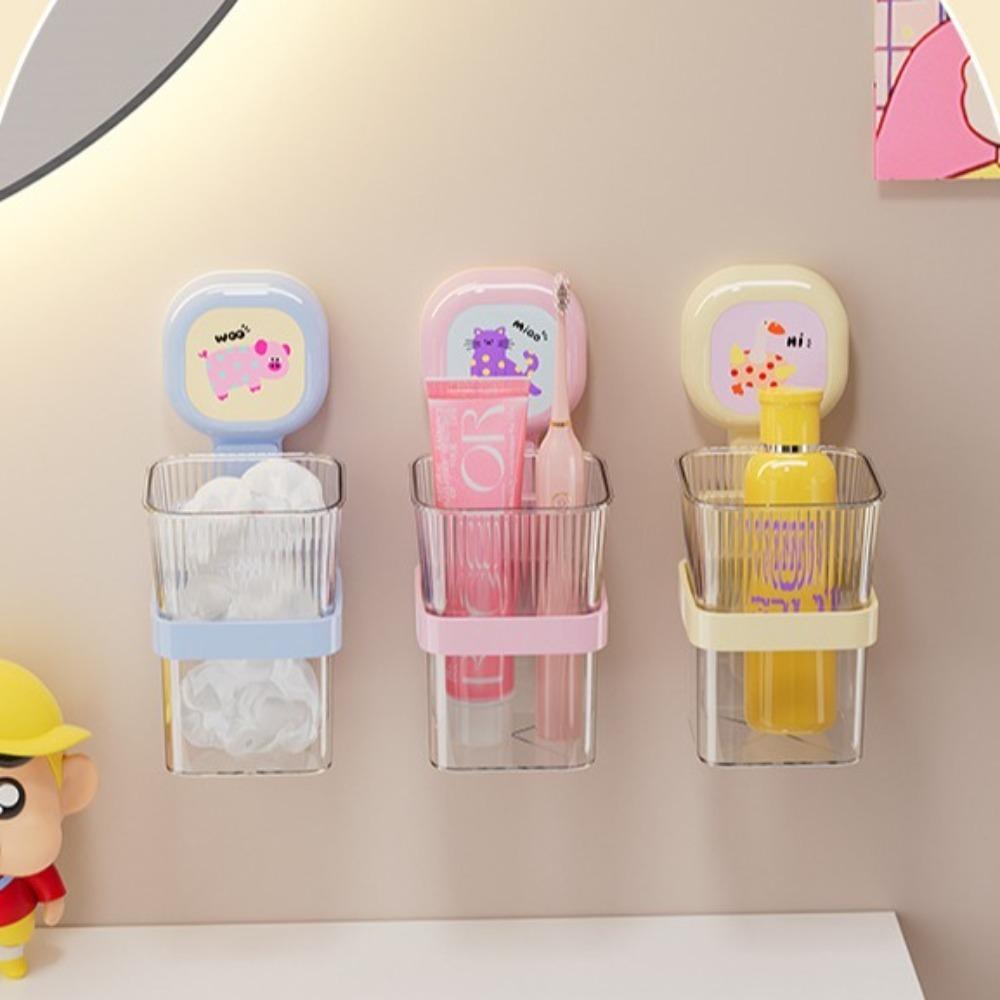

Plastic Suction Cup Storage Box Transparent Toothbrush Holder Shower Basket жовтий
